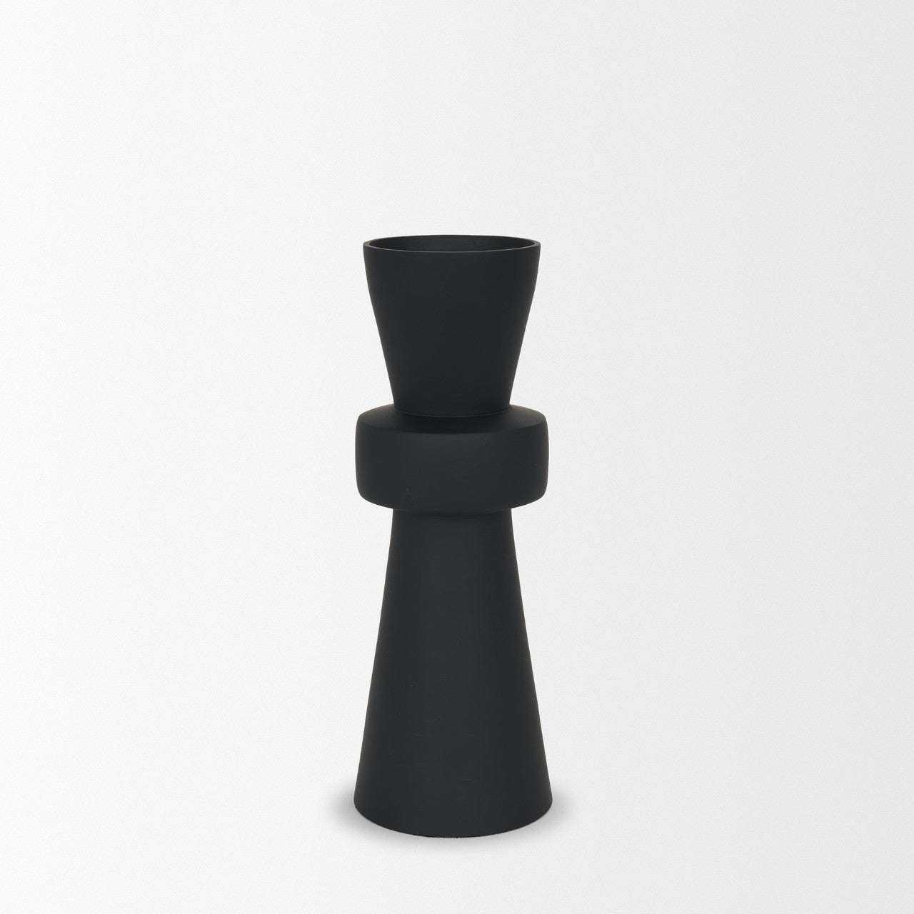 Odilia Large Smooth Matte Black Metal Geometric Pillar Candle Holder