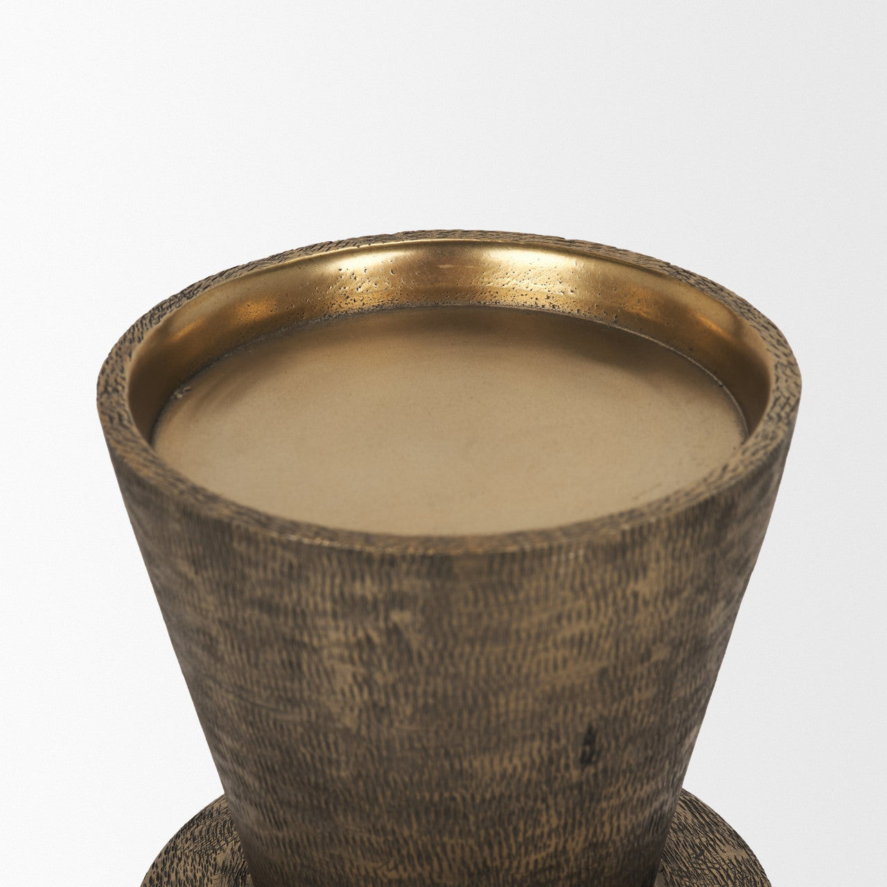 Odilia Large Textured Antiqued Gold Metal Geometric Pillar Candle Holder