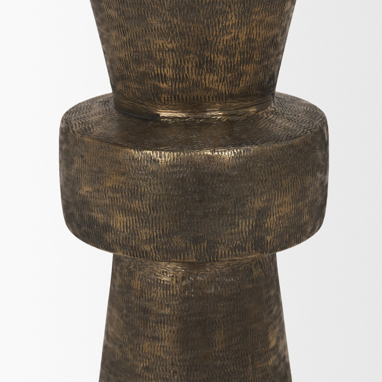 Odilia Large Textured Antiqued Gold Metal Geometric Pillar Candle Holder