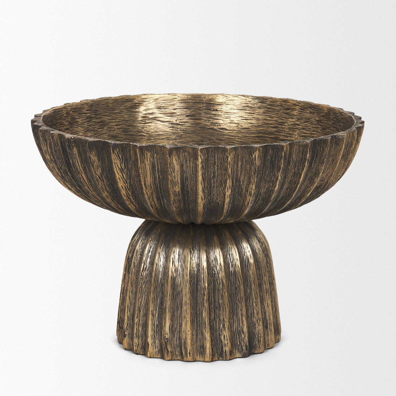 Ciaran Fluted Textured Antiqued Gold Metal Decorative Bowl