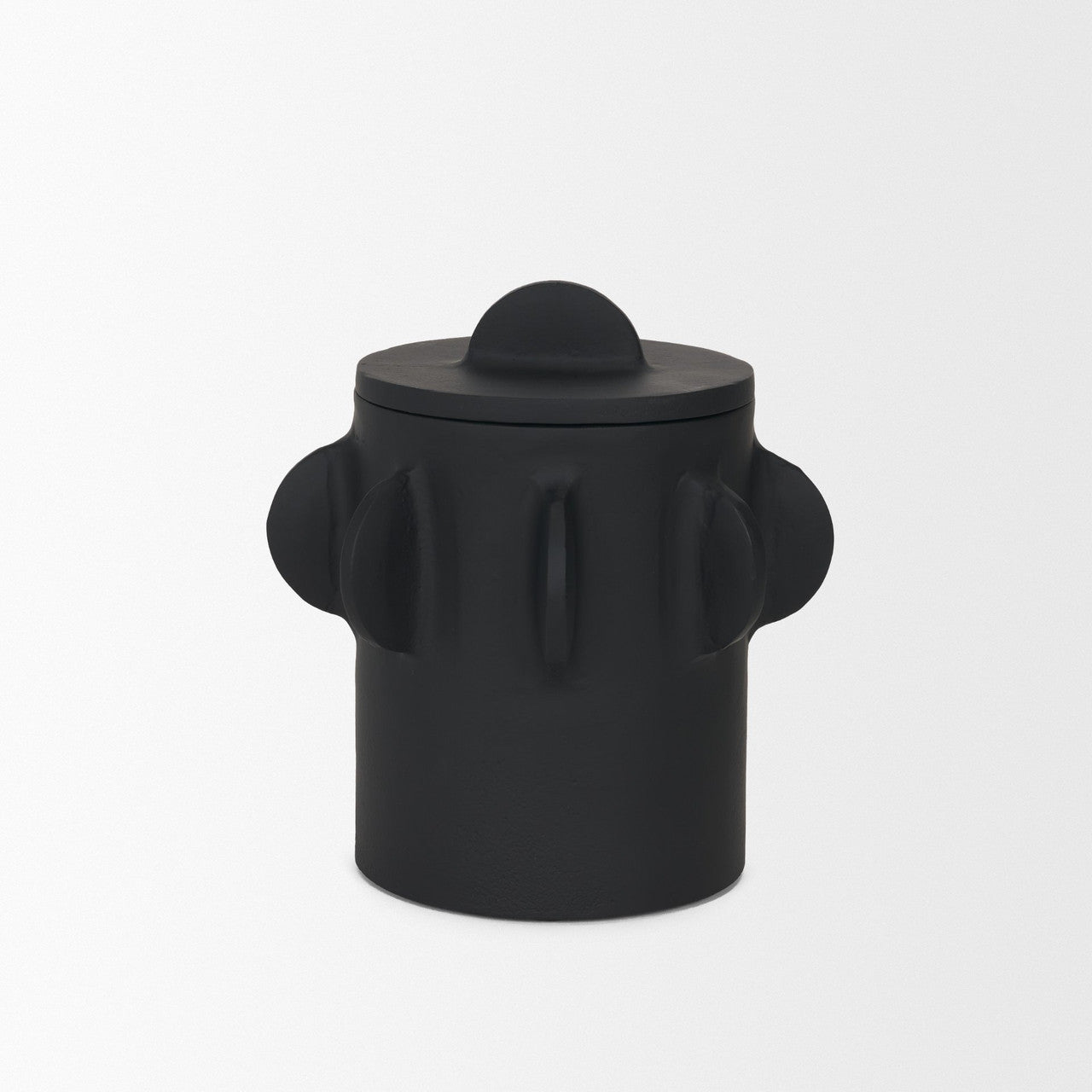 Deacon Small Matte Black Metal Canister with Sculptural Handles