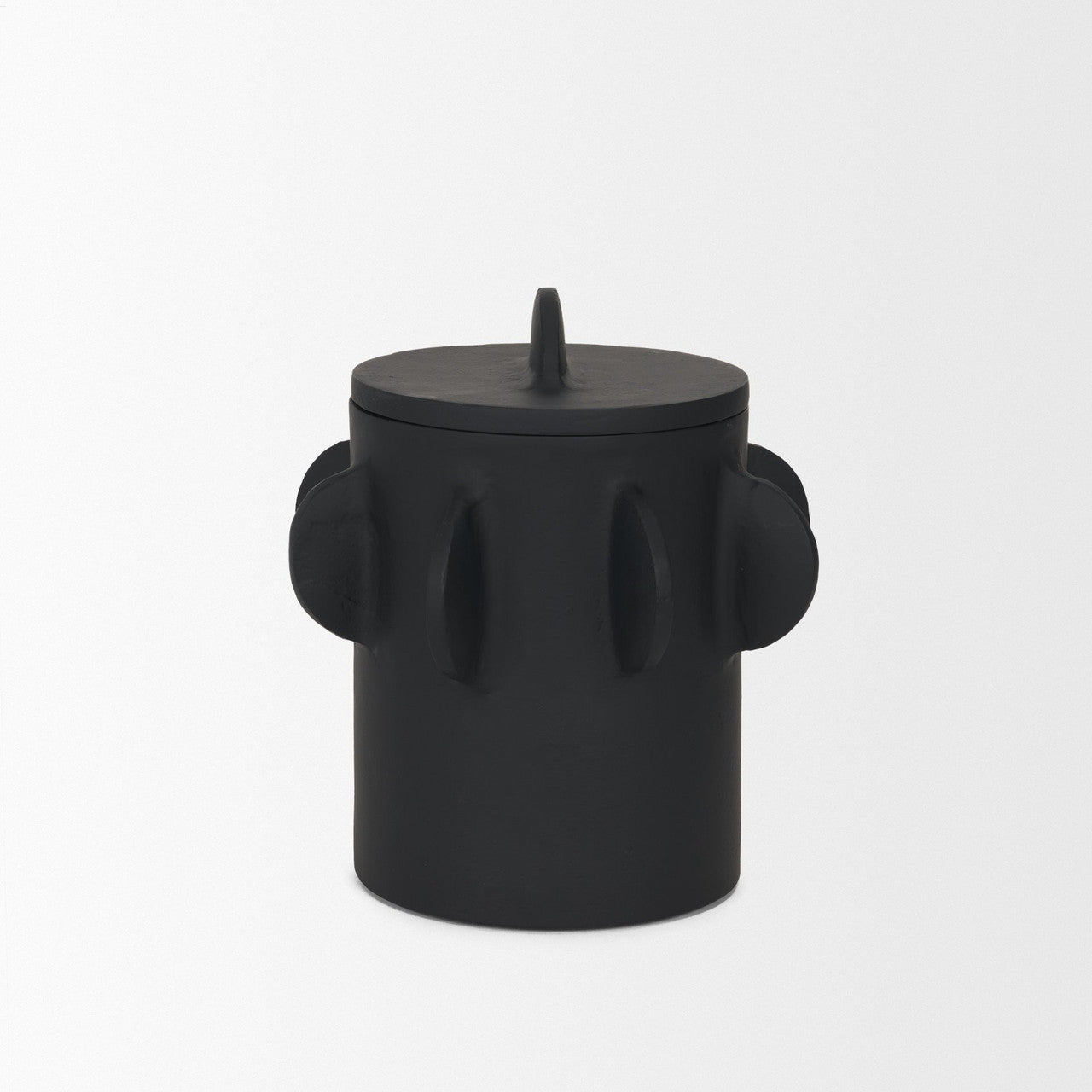 Deacon Small Matte Black Metal Canister with Sculptural Handles
