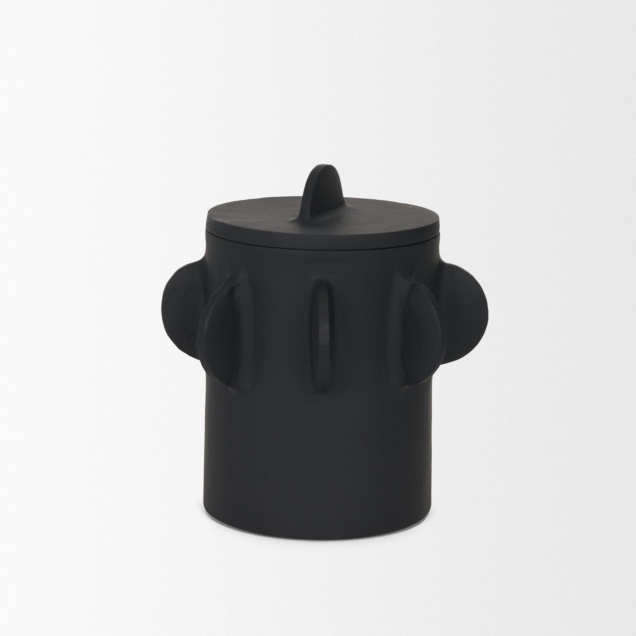 Deacon Small Matte Black Metal Canister with Sculptural Handles