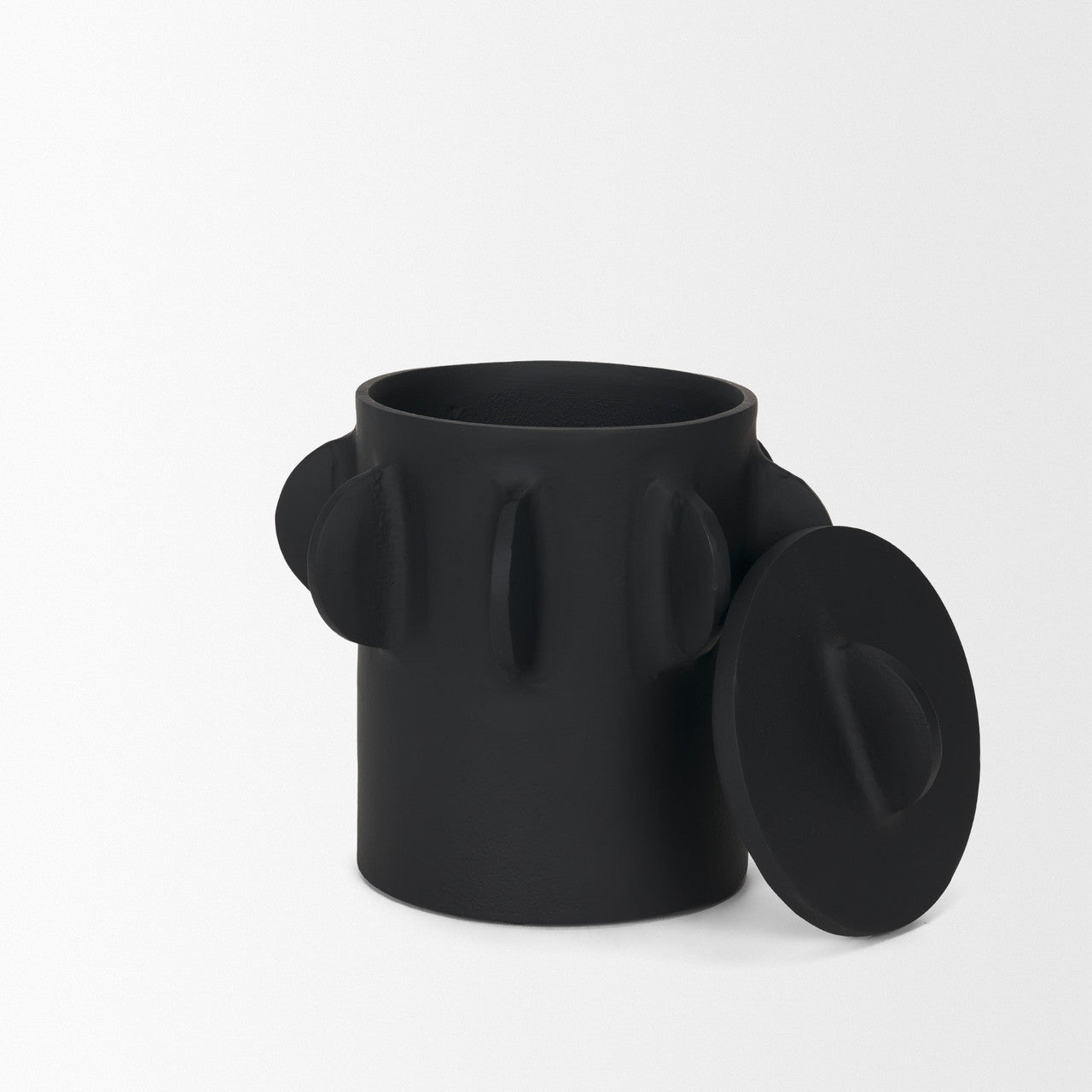 Deacon Small Matte Black Metal Canister with Sculptural Handles