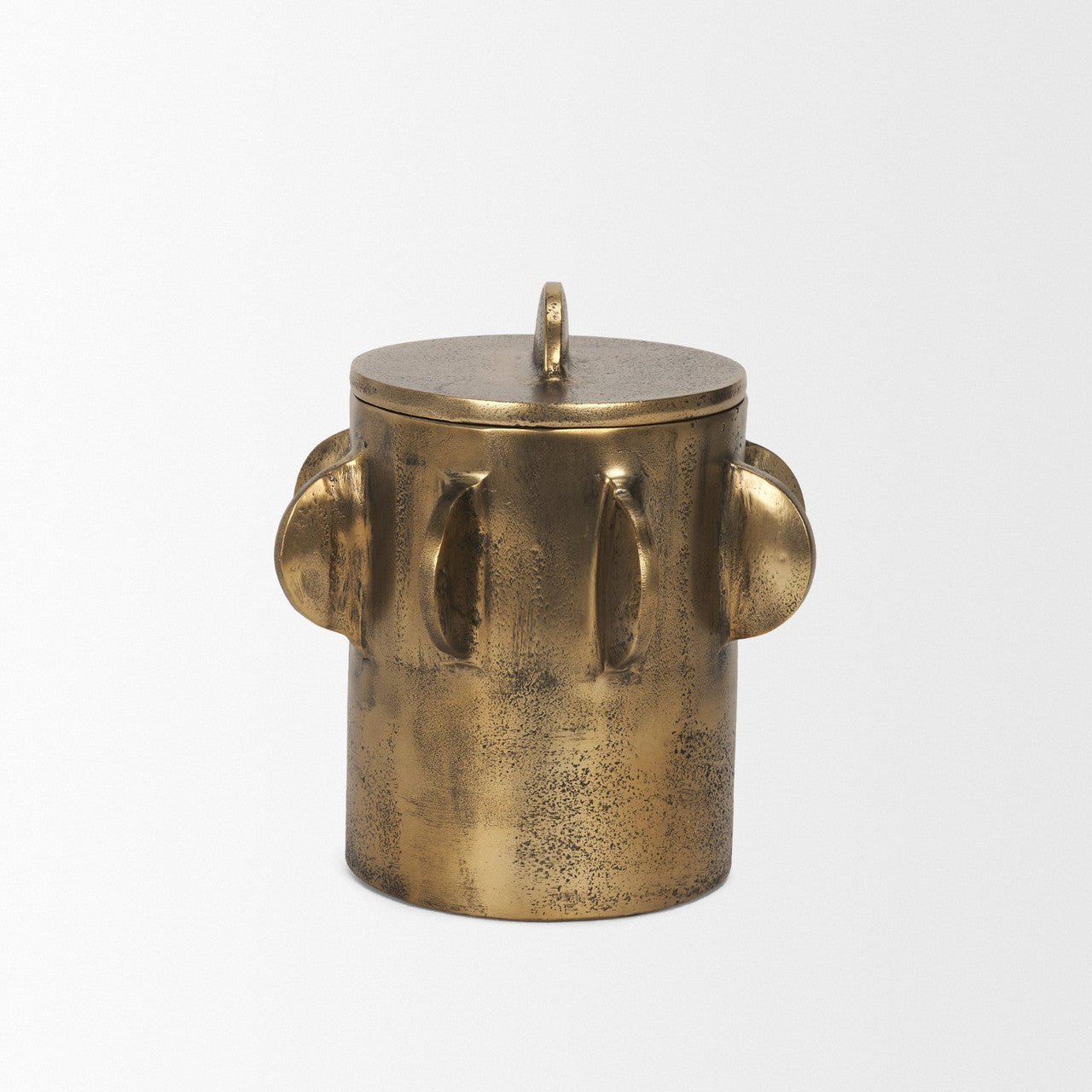 Deacon Small Antiqued Gold Metal Canister with Sculptural Handles