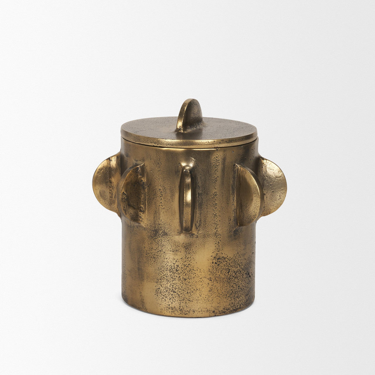 Deacon Small Antiqued Gold Metal Canister with Sculptural Handles