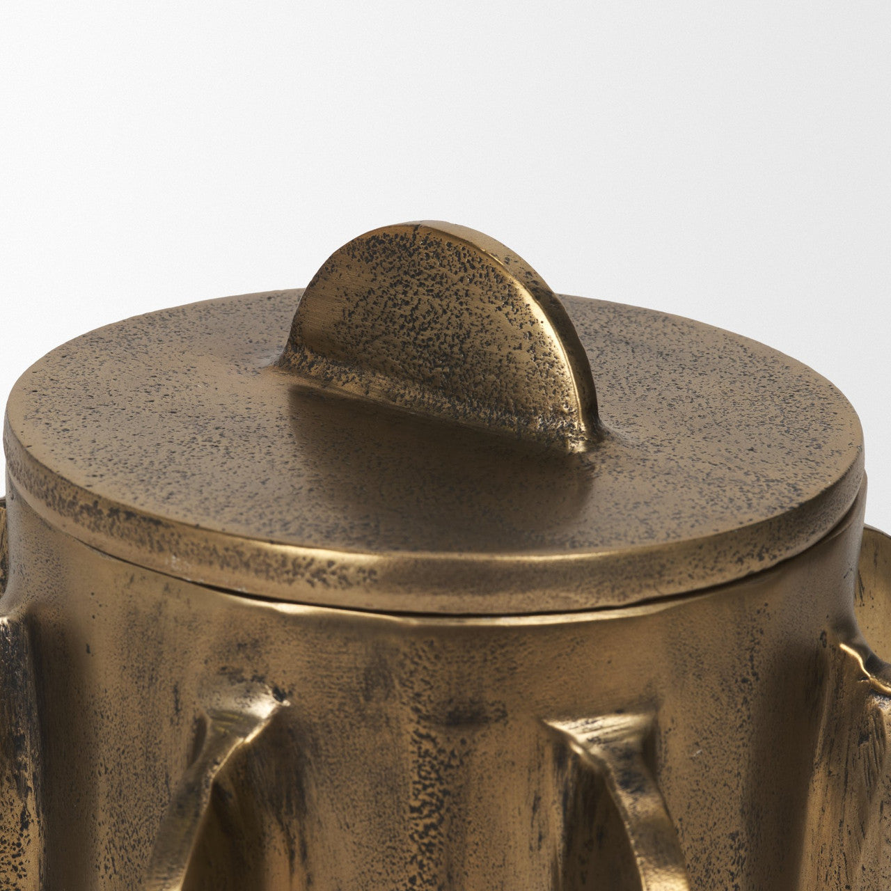 Deacon Small Antiqued Gold Metal Canister with Sculptural Handles