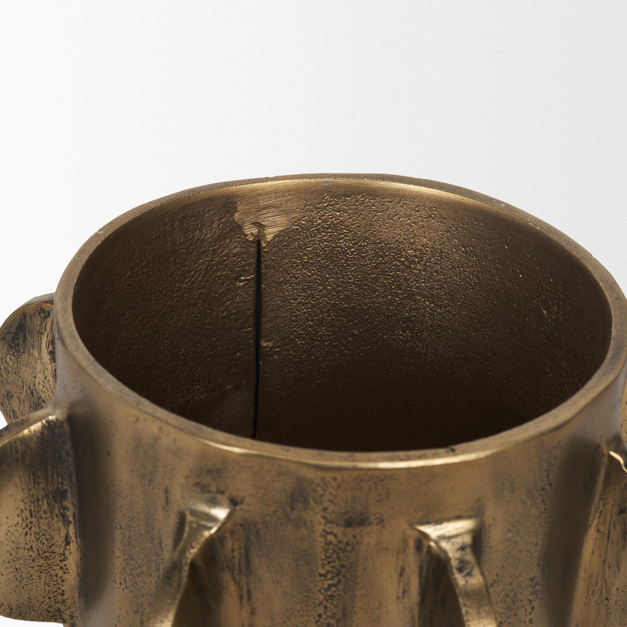 Deacon Small Antiqued Gold Metal Canister with Sculptural Handles