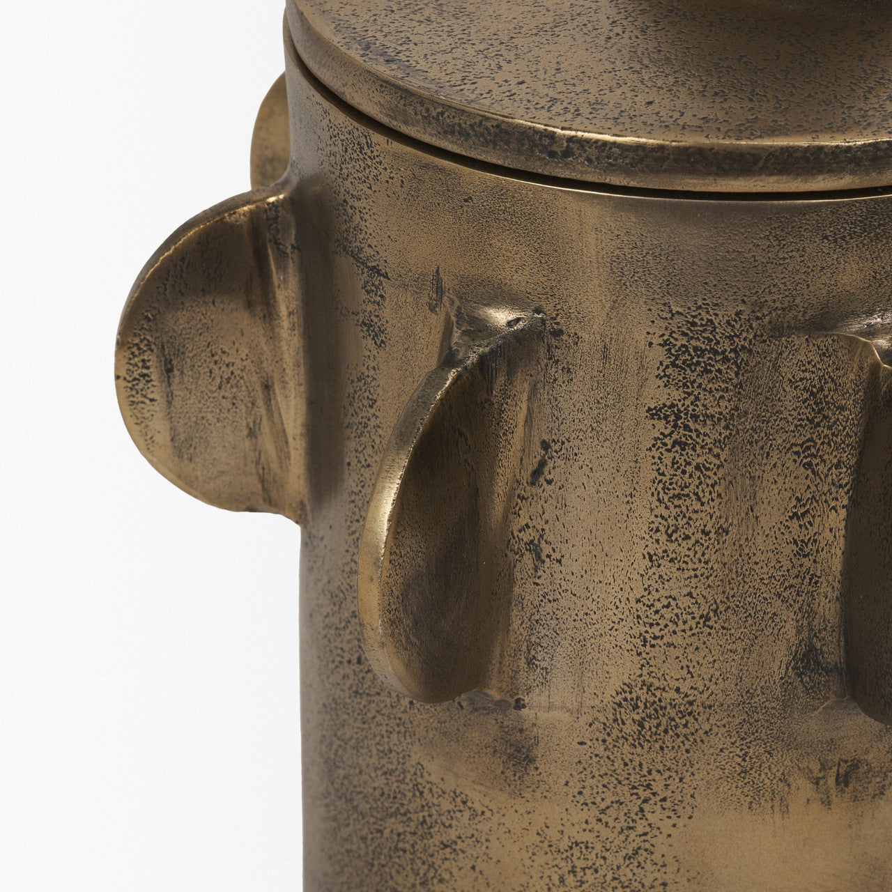 Deacon Large Antiqued Gold Metal Canister with Sculptural Handles