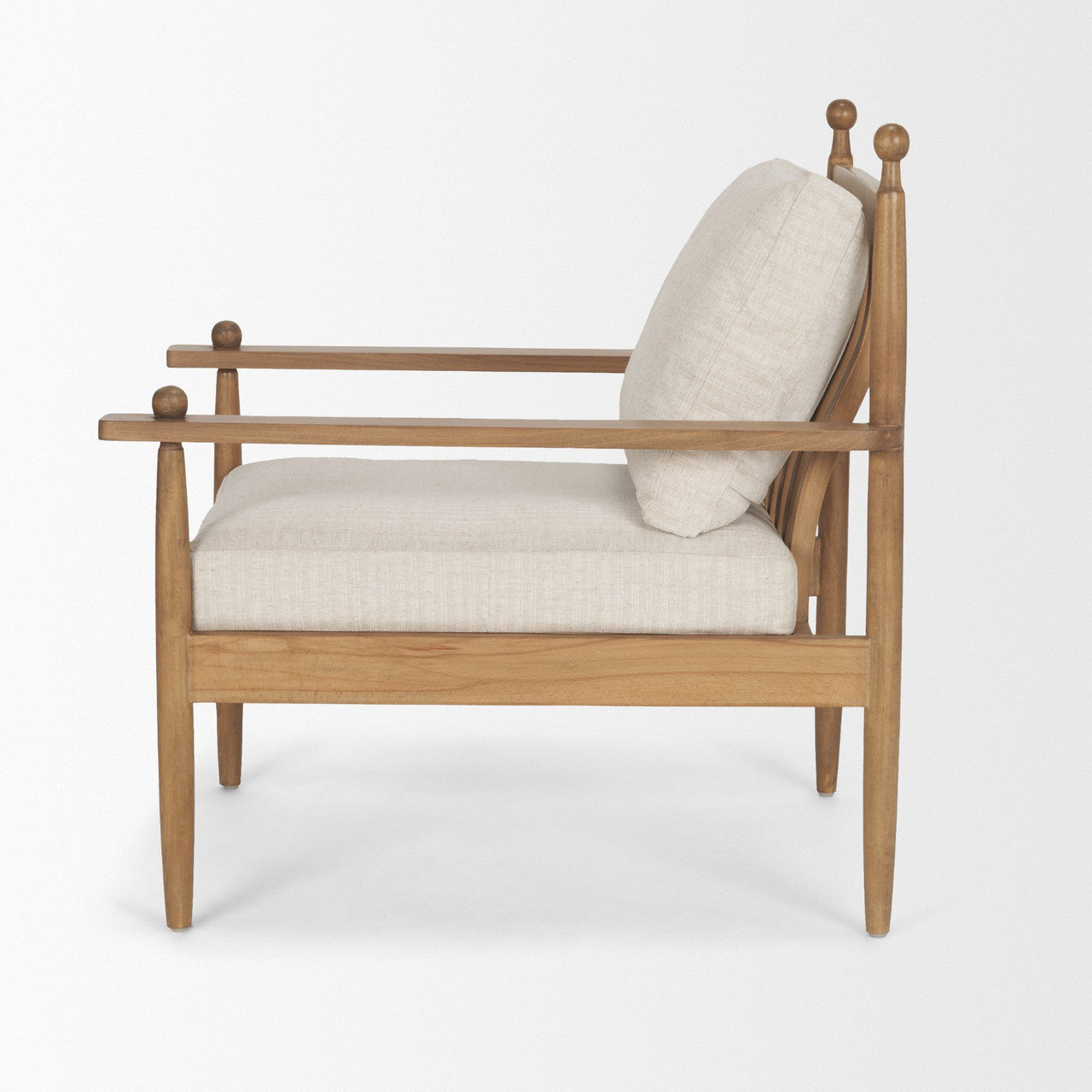 Danni Beige Fabric Beach Wood Framed Accent Lounge Chair