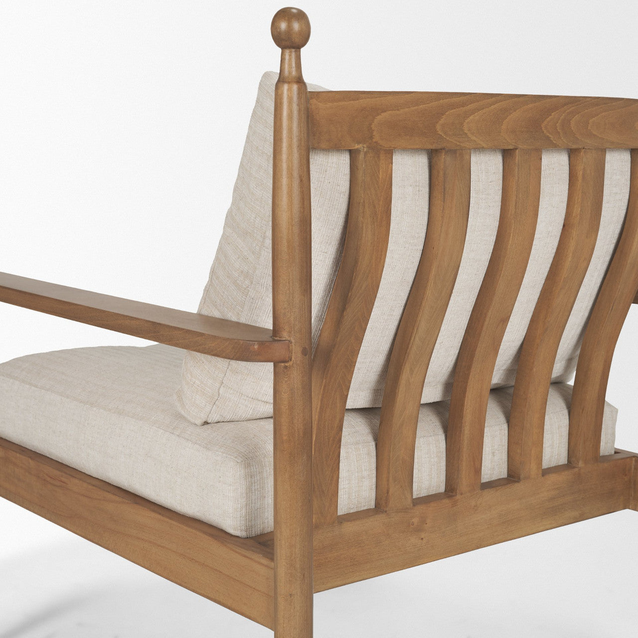 Danni Beige Fabric Beach Wood Framed Accent Lounge Chair