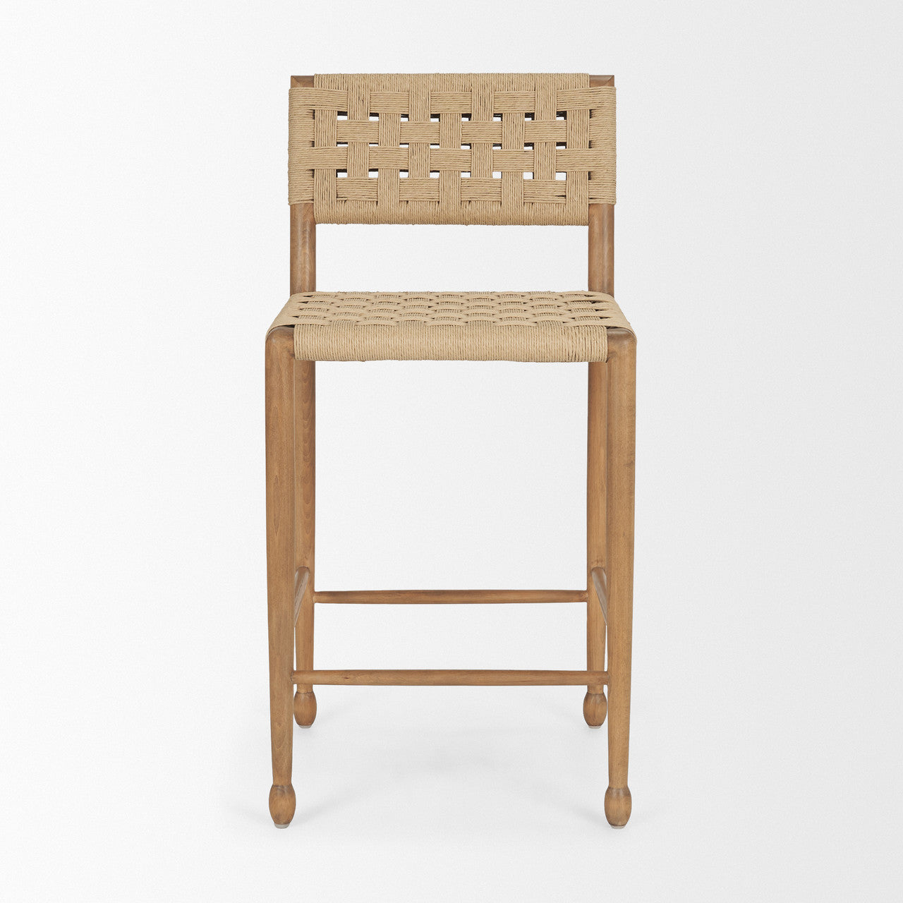 Brinley Woven Paper Rope w/ Brown Wood Frame Counter Stool