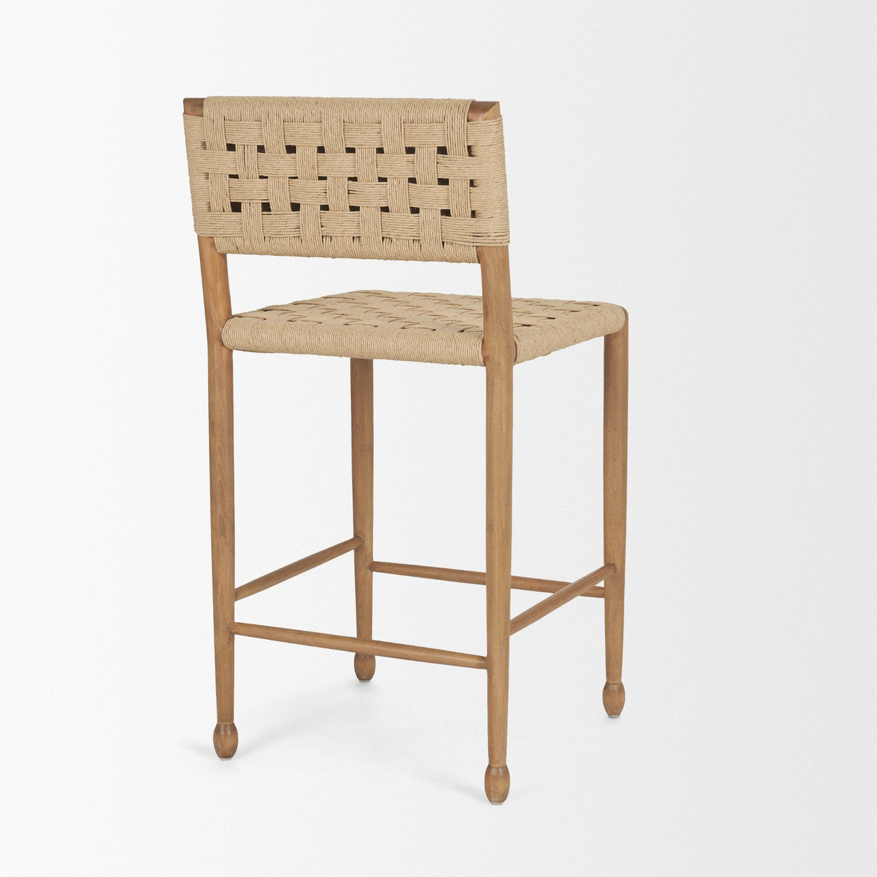Brinley Woven Paper Rope w/ Brown Wood Frame Counter Stool