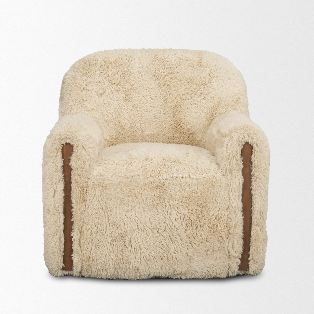 Huntley Cream Faux Fur Fabric Swivel Accent Chair