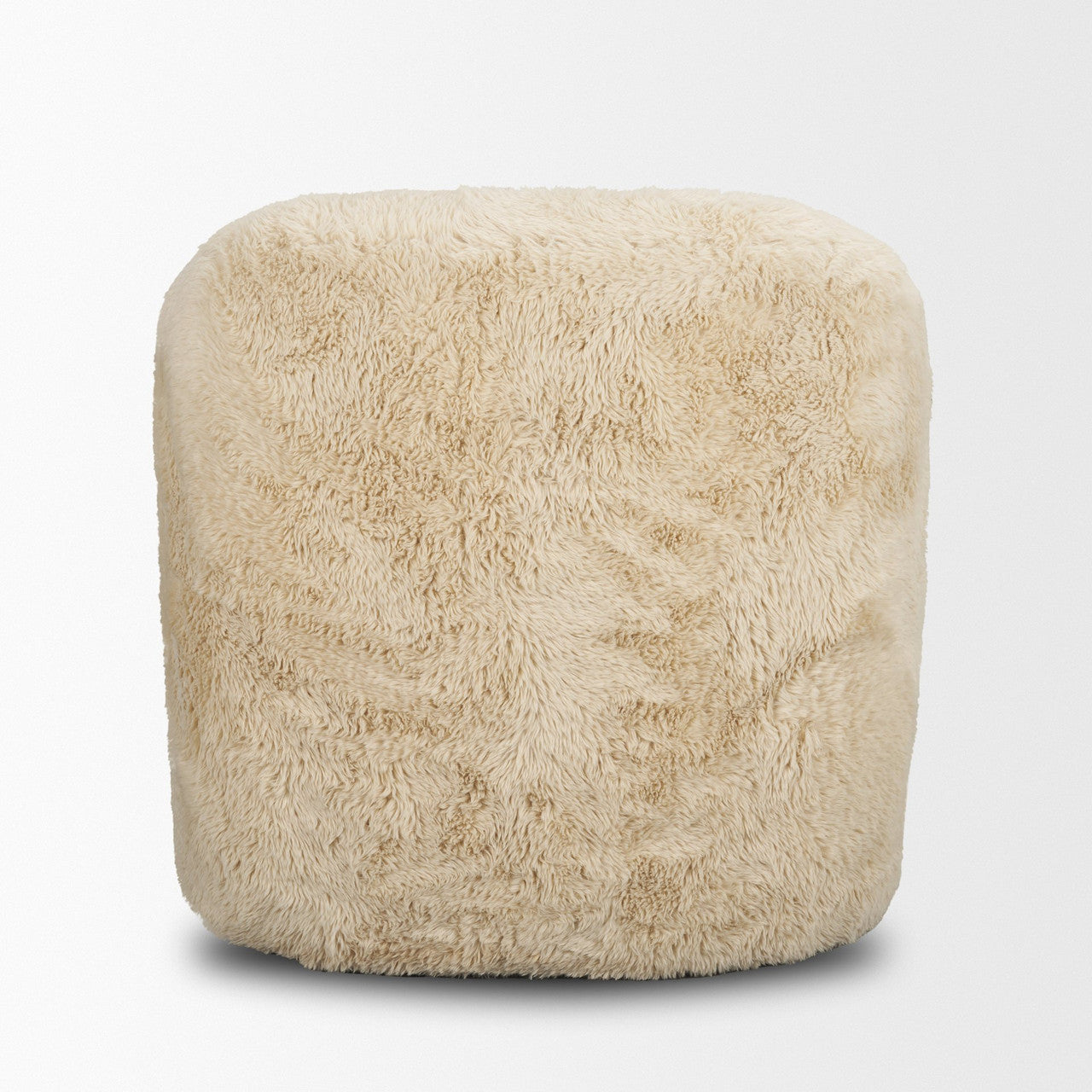 Huntley Cream Faux Fur Fabric Swivel Accent Chair