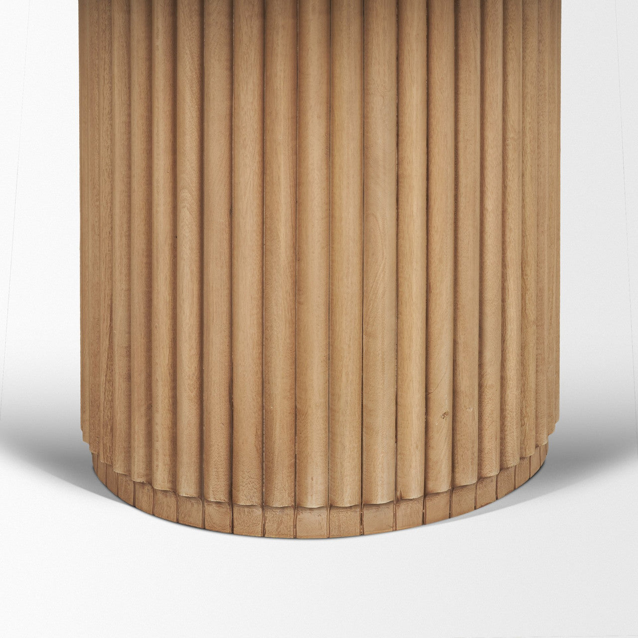 Marbrello 60" Botticcino Marble Top Light Brown Fluted Wood Round Dining Table