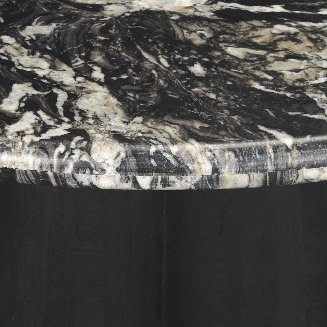 Marilyn Black Forest Marble Black Wood Pedestal Round Dining Table
