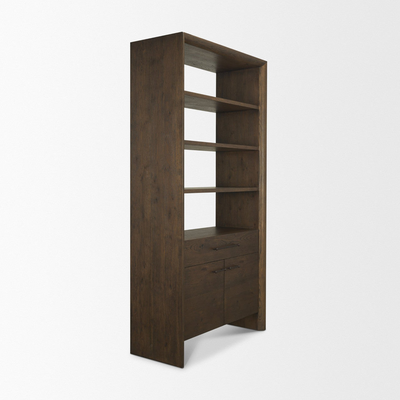 Belford 2-Door Open Dark Brown Oak Wood Shelving Unit