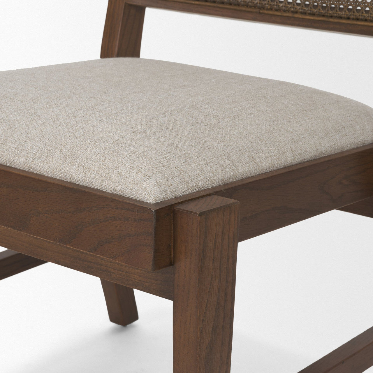 Reid Framed Brown Cane Cream Fabric Dining Chair