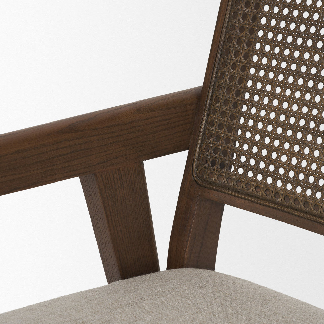 Reid Framed Brown Cane Cream Fabric Dining Armchair