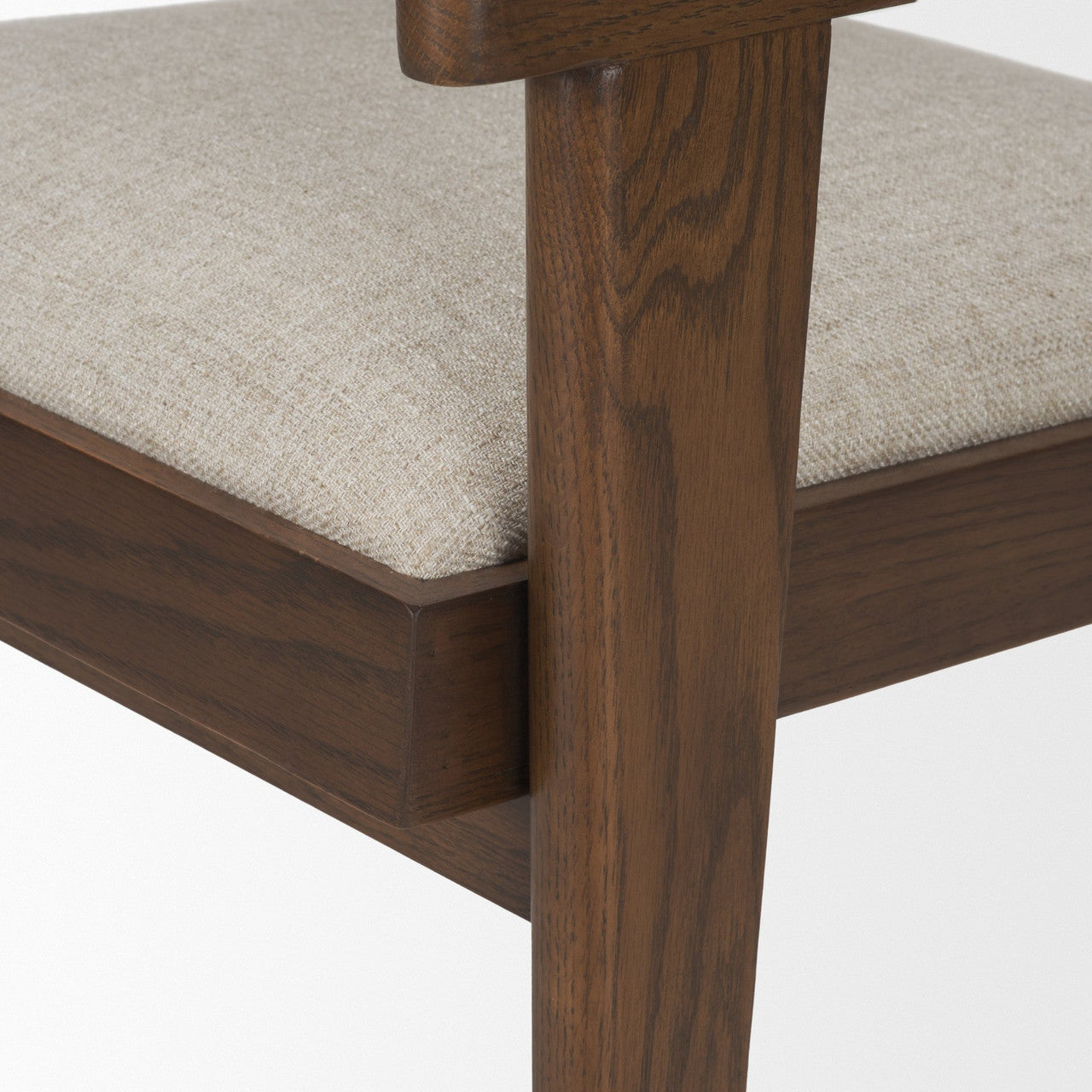 Reid Framed Brown Cane Cream Fabric Dining Armchair