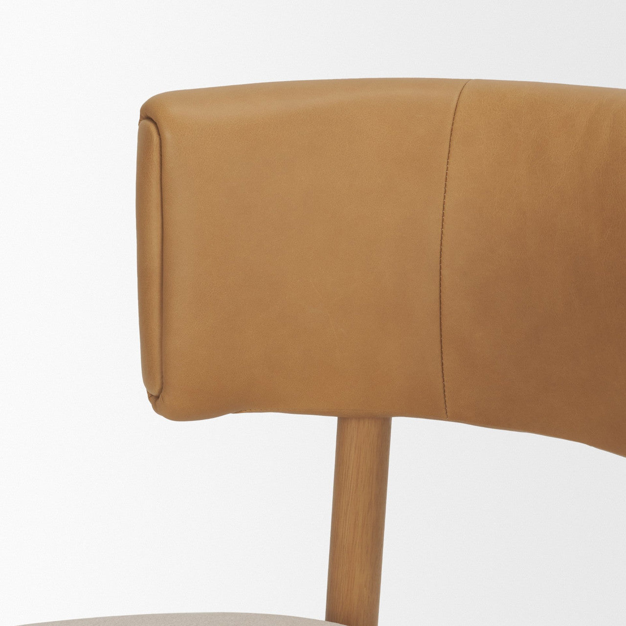 Motley Curved Open Back Cream Fabric and Tan Leather Dining Chair