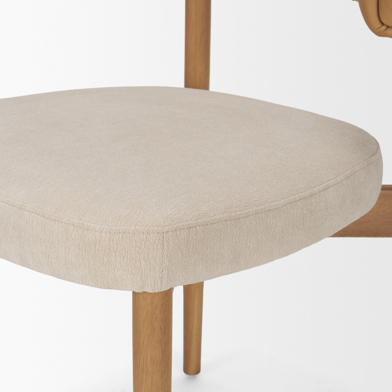 Motley Curved Open Back Cream Fabric and Tan Leather Dining Chair