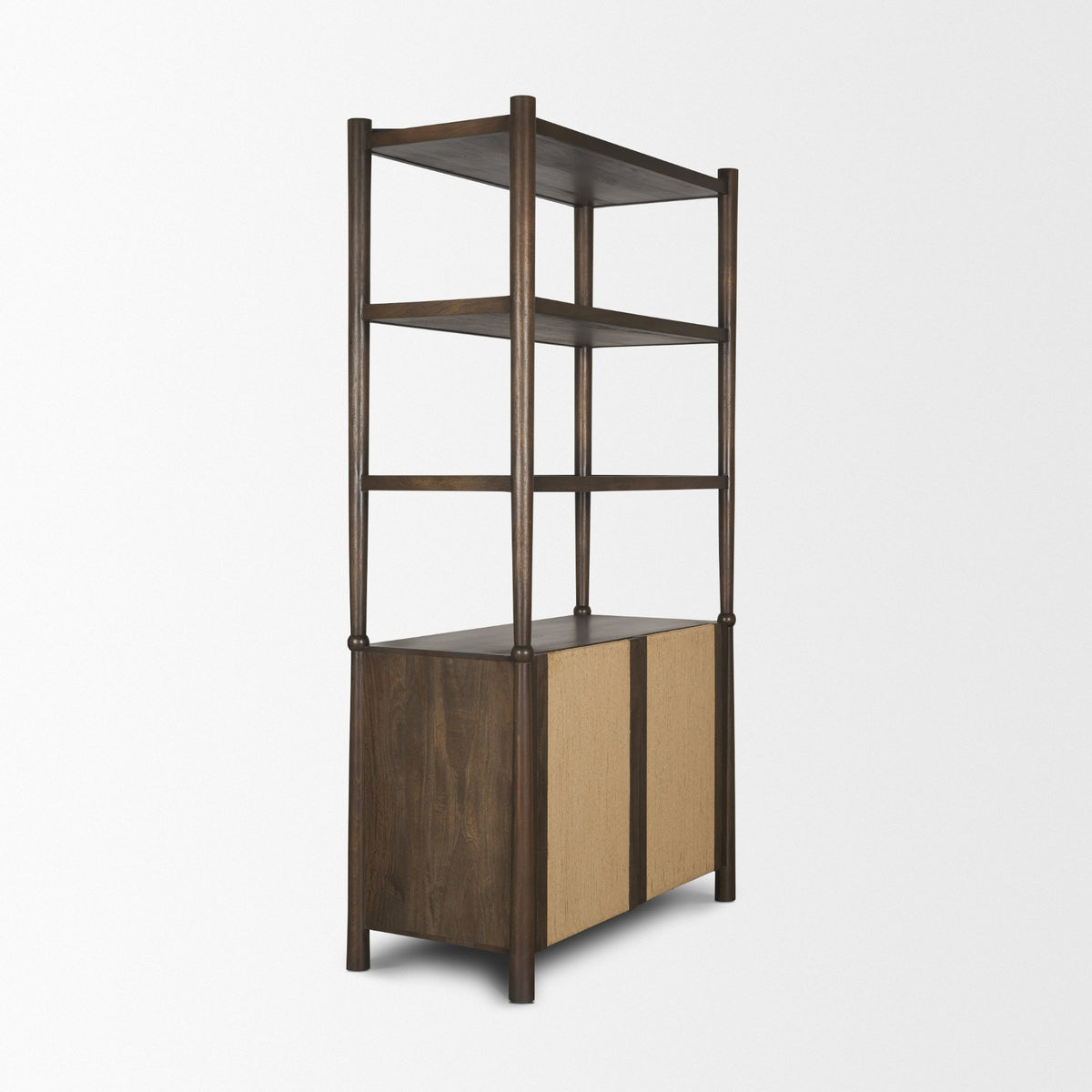 Bondi 2 Door Open Dark Brown Wood w/ Paper Rope Shelving Unit