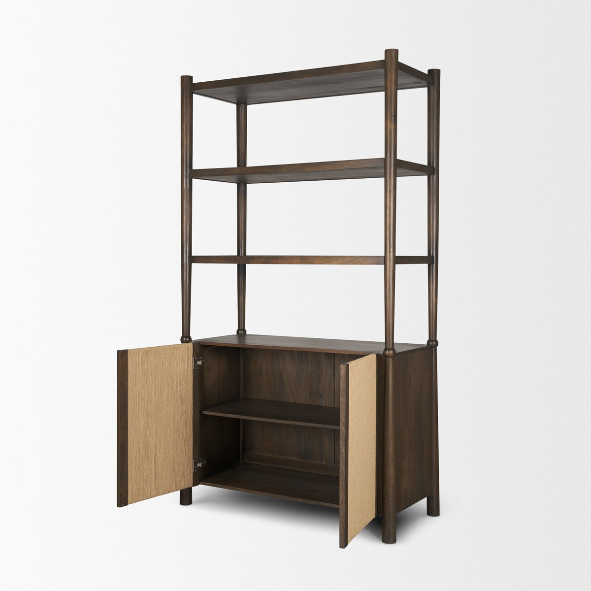 Bondi 2 Door Open Dark Brown Wood w/ Paper Rope Shelving Unit