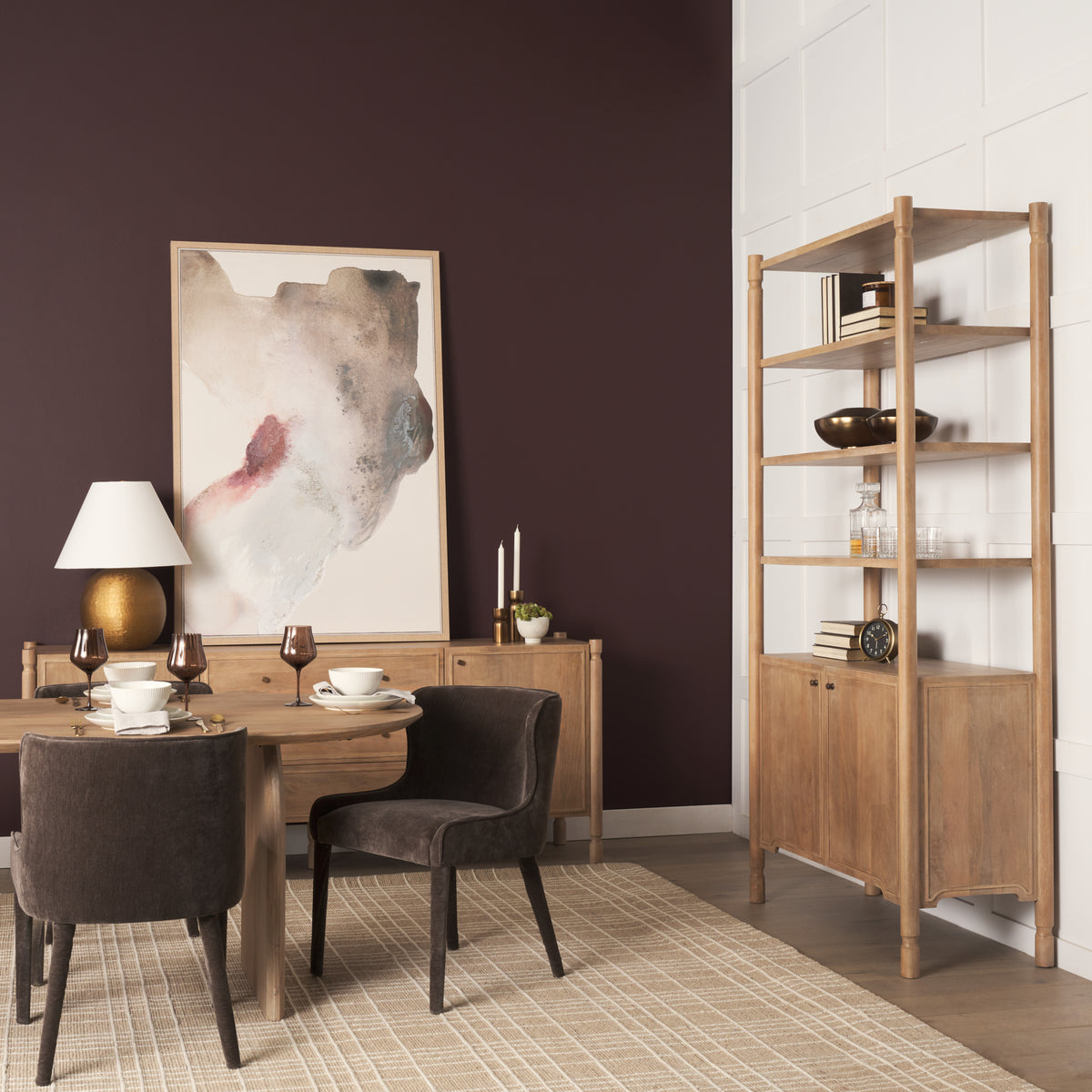 Phil Light Brown Wood 2 Door 3 Shelves Open Shelving Unit
