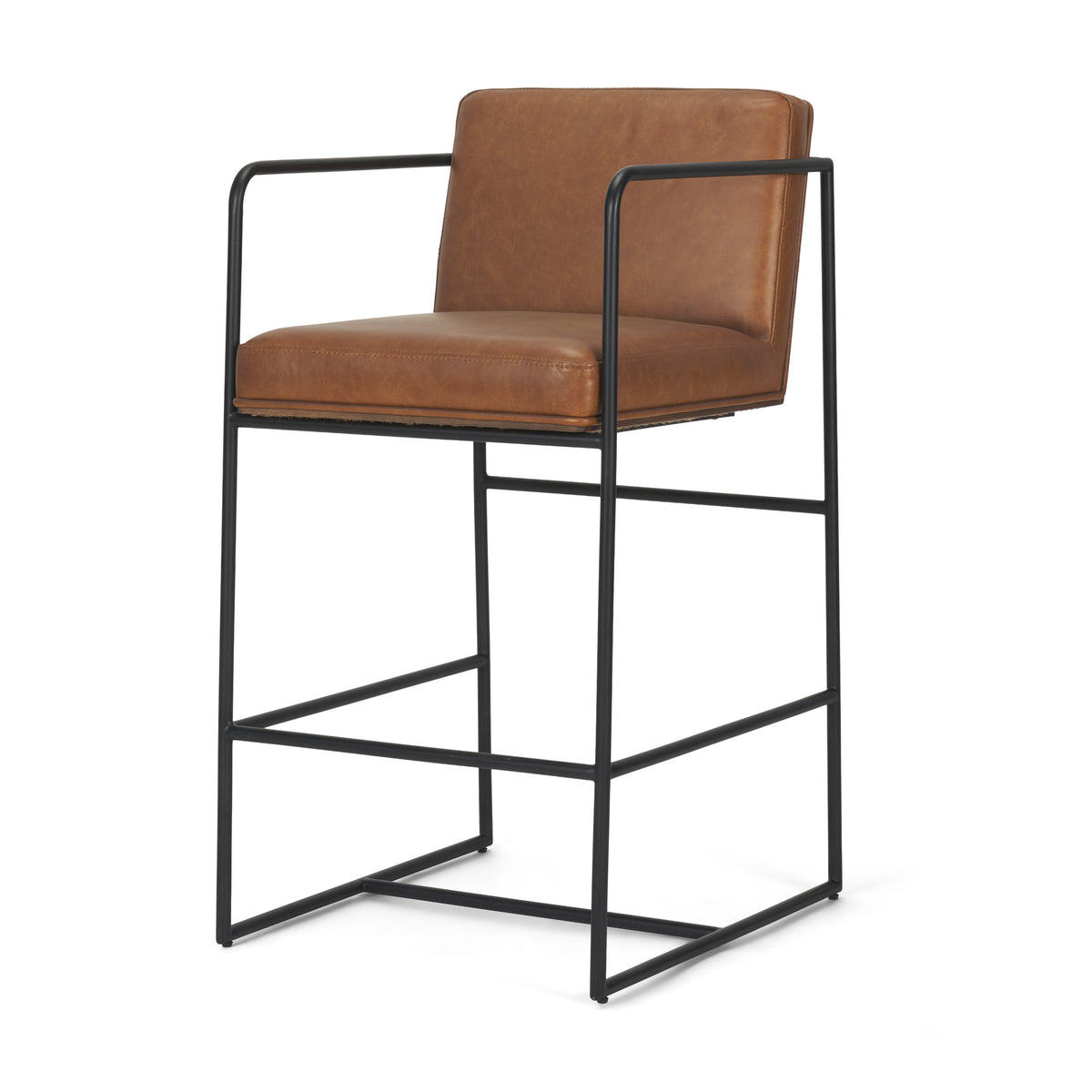Stamford 36" Brown Leather Seat w/ Wood Back, Metal Frame Counter Stool