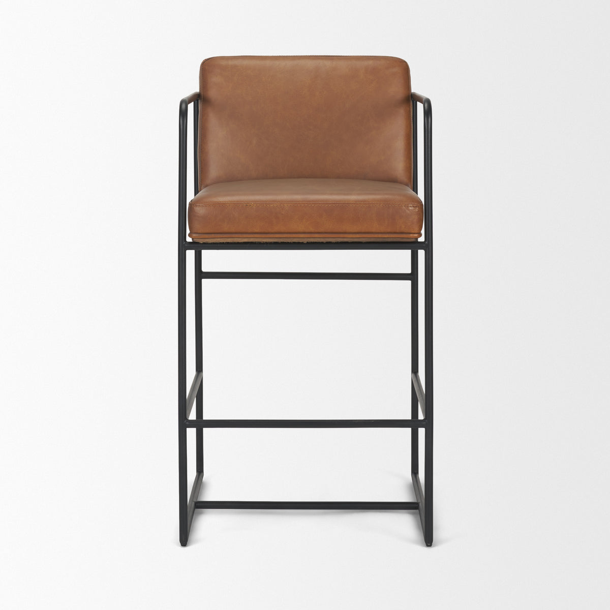 Stamford 36" Brown Leather Seat w/ Wood Back, Metal Frame Counter Stool