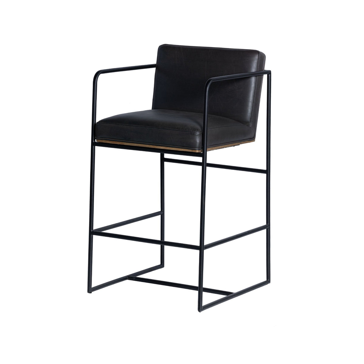 Stamford 36" Total Height Black Leather Seat w/ Wood Back Metal Counter Stool