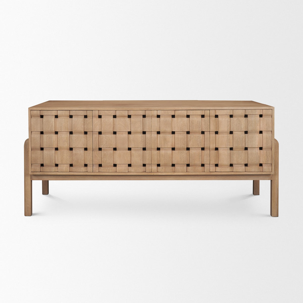 Trellyn Light Brown Solid Wood Carved Woven Desk