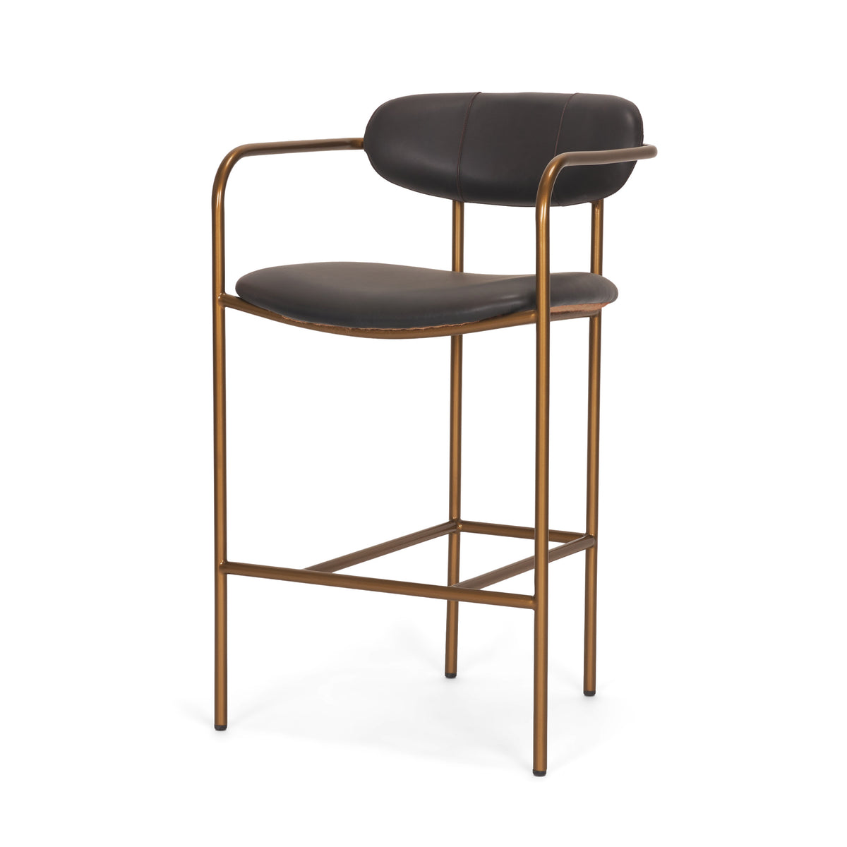 Parker Charcoal-Brown Leather Seat Gold Metal Counter Stool