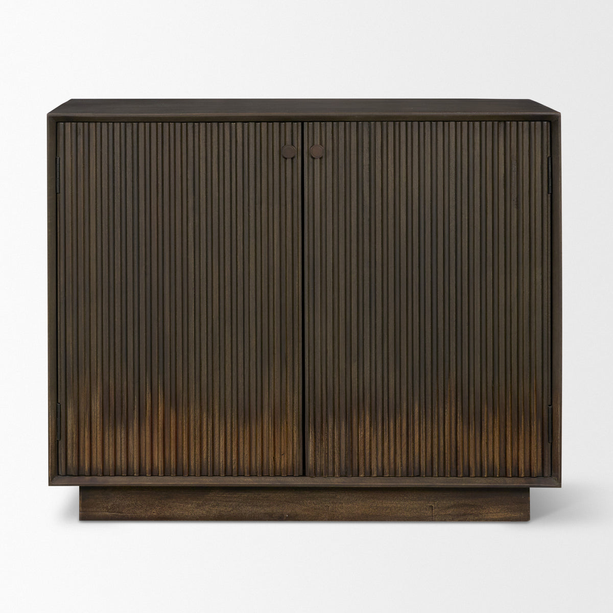 Cinder Distressed Dark Brown Wood Reeded 2-Door Closed Accent Cabinet