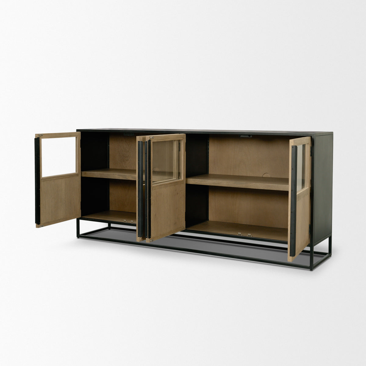 Sloan 80" Light Brown Wood W/Black Metal Frame Sideboard