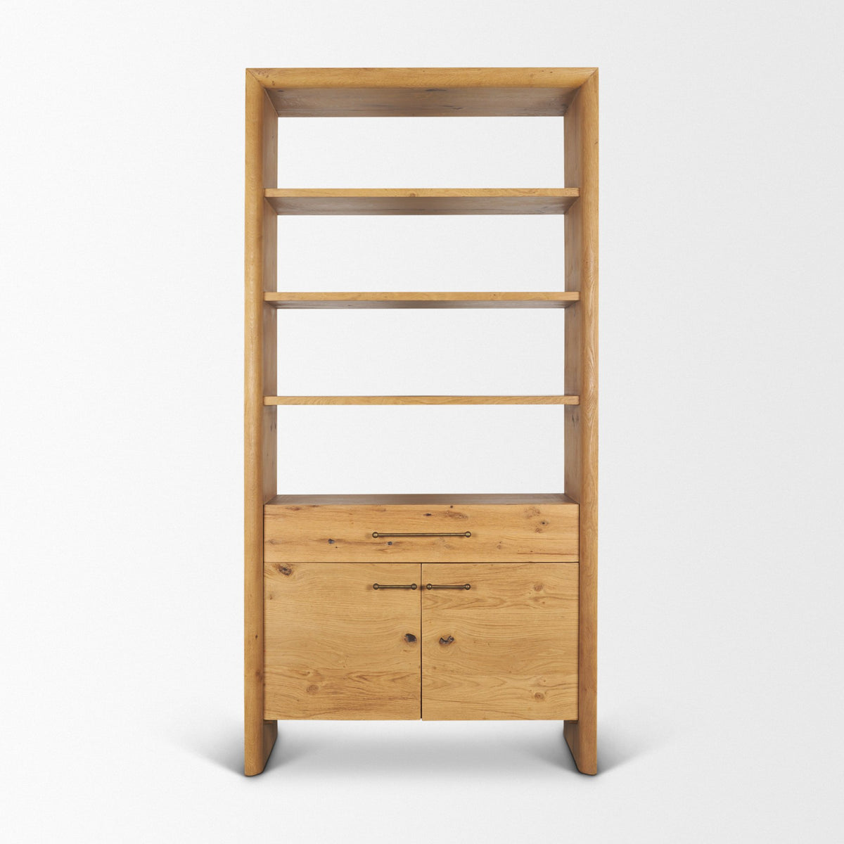 Belford 2-Door Open Light Brown Oak Wood Shelving Unit