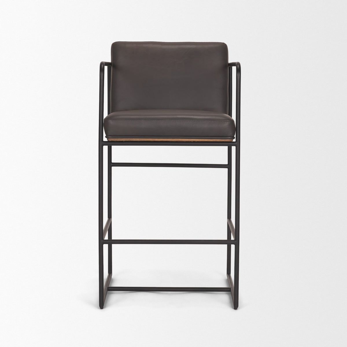 Stamford 36" Total Height Charcoal-Brown Leather Seat w/ Wood Back Metal Counter Stool