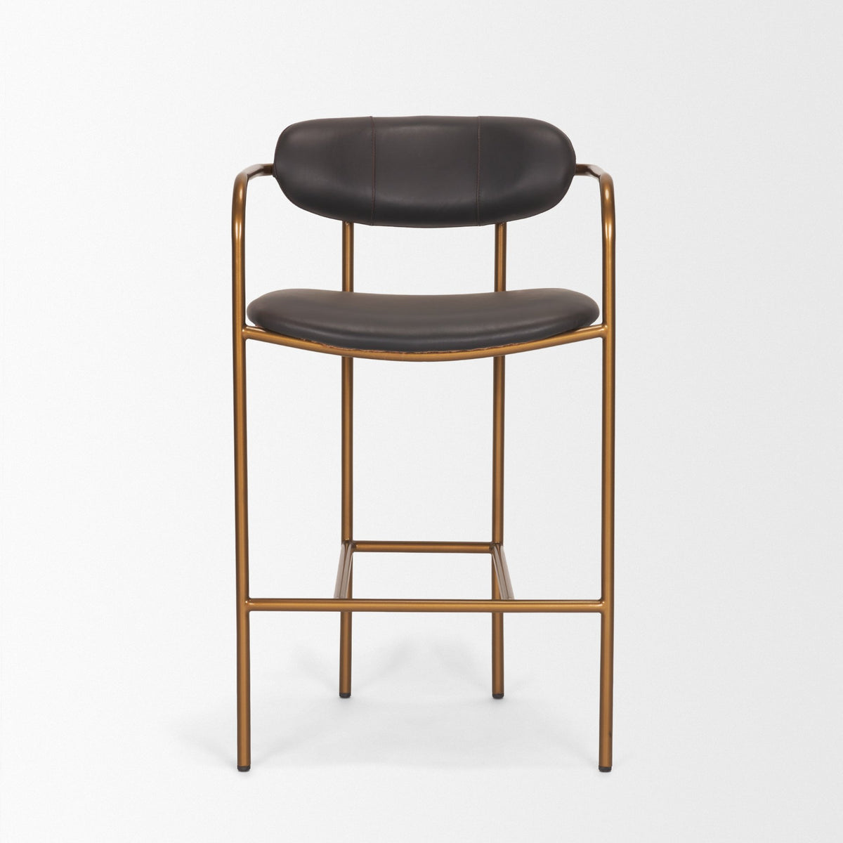 Parker Charcoal-Brown Leather Seat Gold Metal Counter Stool