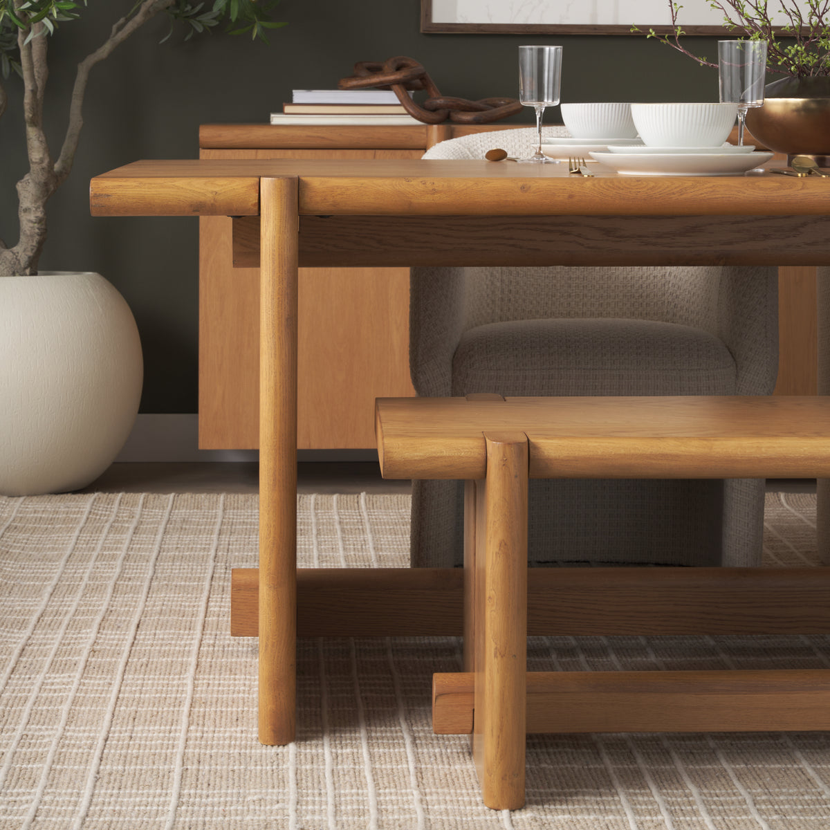Rowan Light Brown Oak Wood Bench
