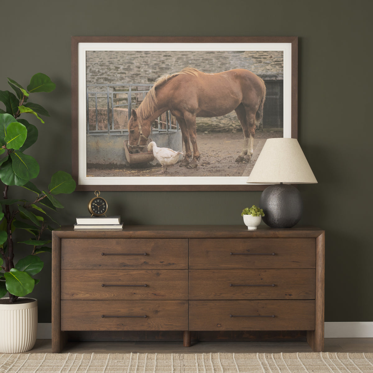Belford 6-Drawer Dark Brown Oak Wood Dresser
