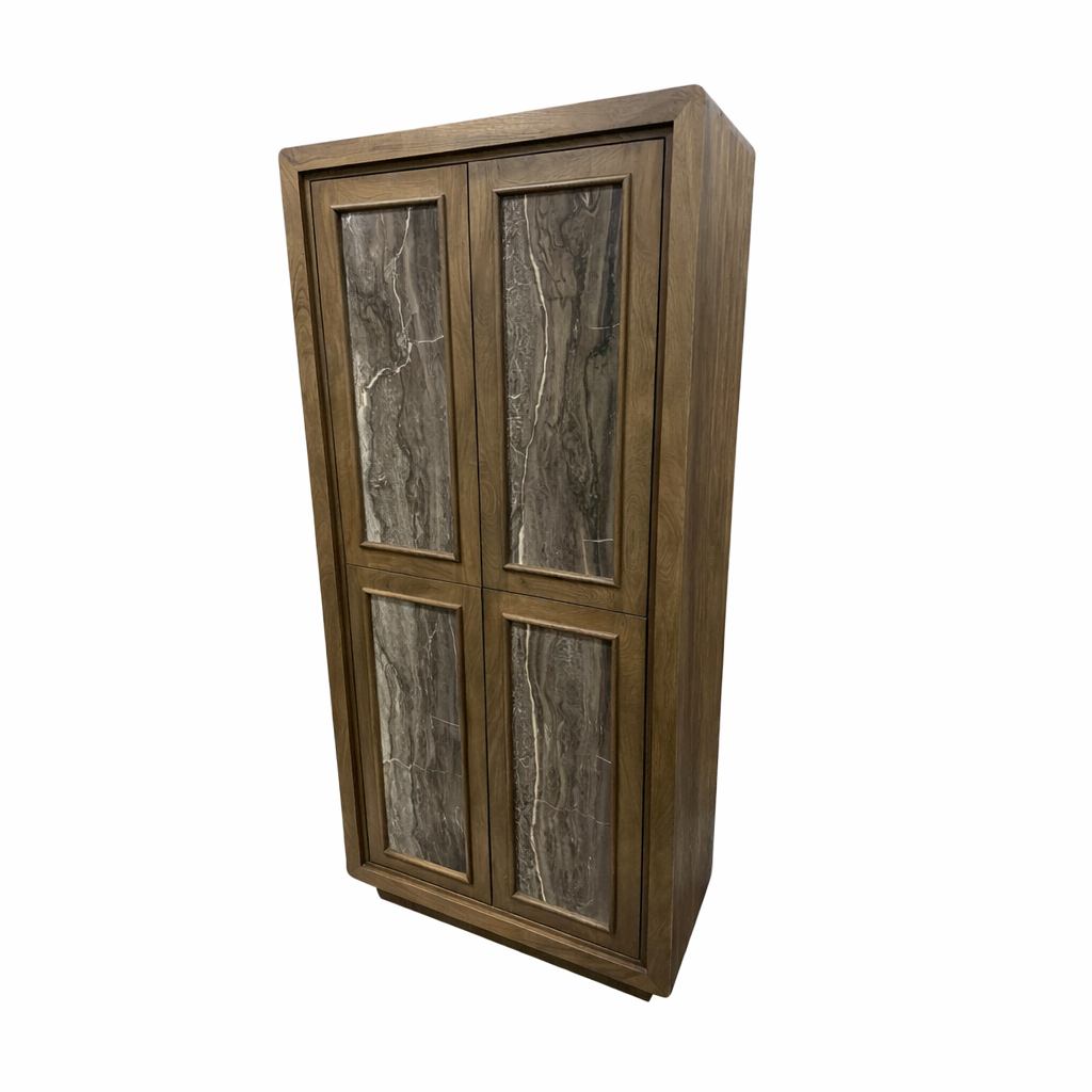 Valterra Dark Brown Wood w/ Cappuccino Marble 4 Door Tall Cabinet