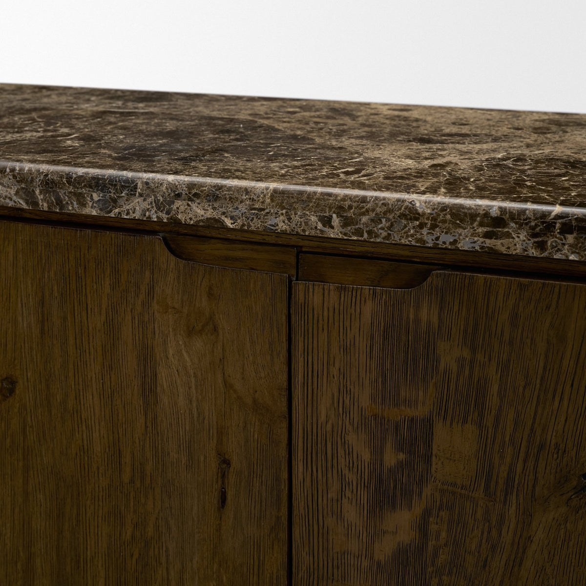 Kendrix Dark Brown Oak Wood Cappuccino Marble 4 Door Closed Sideboard