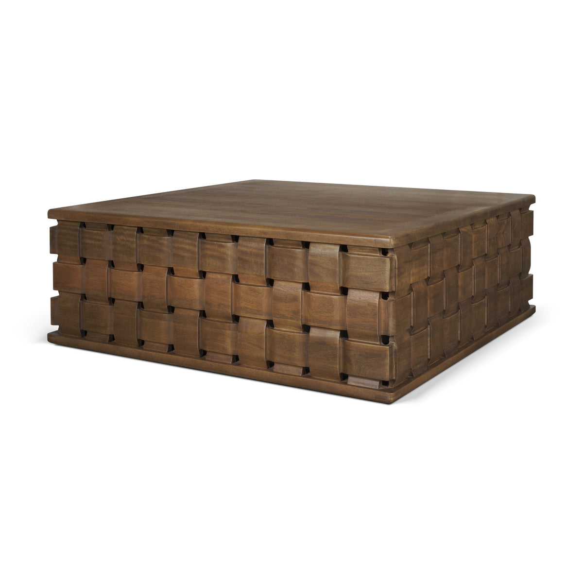 Trellyn 48" Dark Brown Wood w/ Carved Woven Base Square Coffee Table