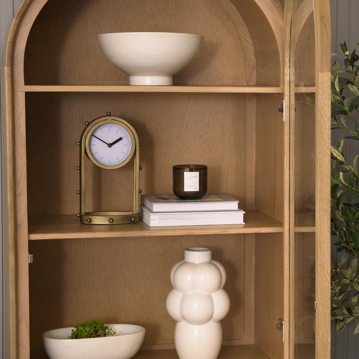 Hawthorne Solid Oak Wood w/ Glass Curio Cabinet