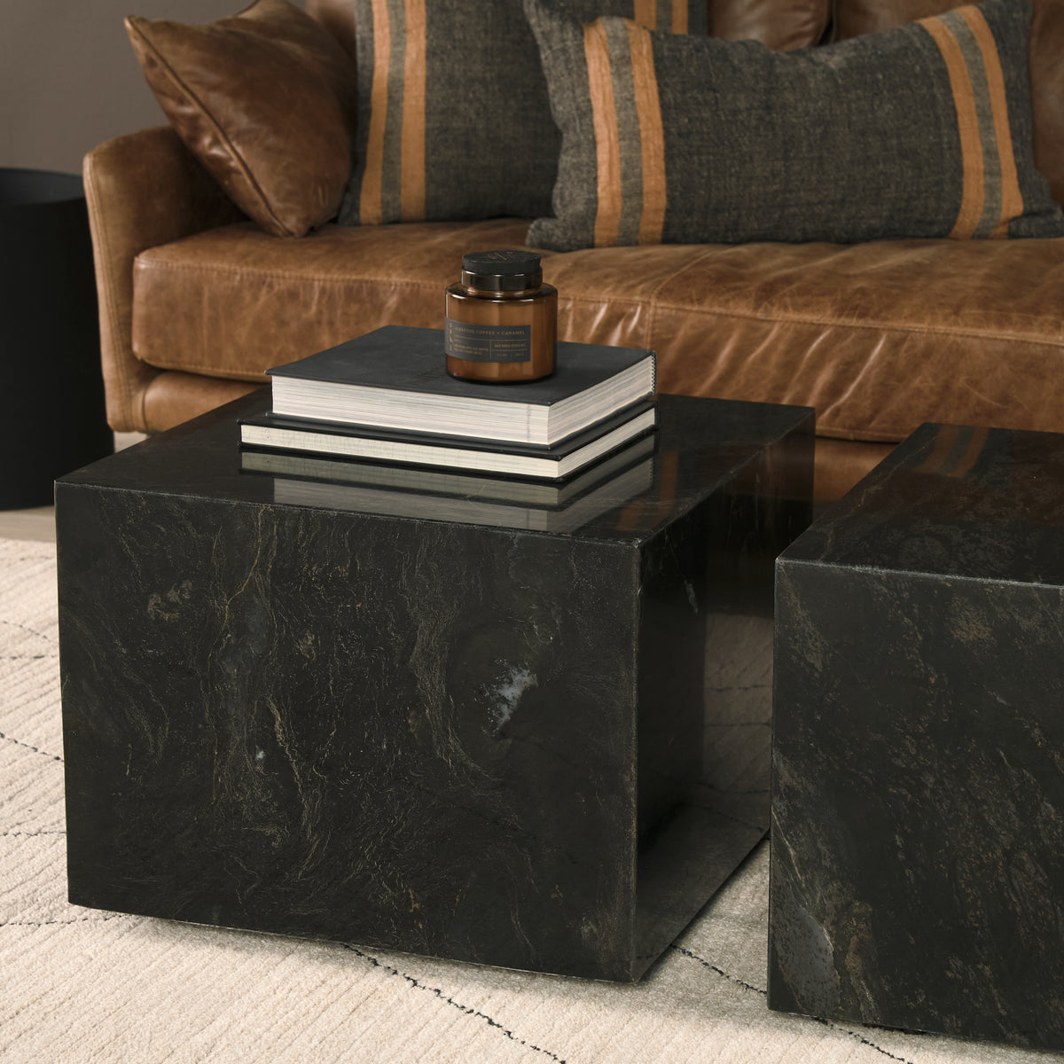 Quadra 20" Solid Black Marble Square Coffee Table