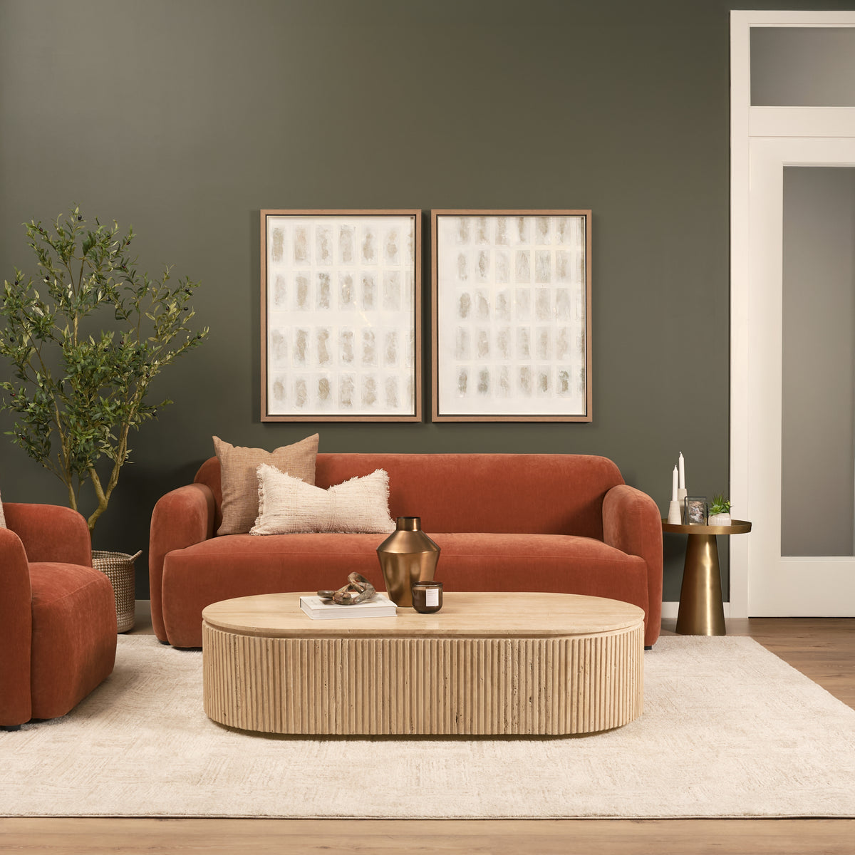 Elara Ribbed Oblong Travertine Coffee Table