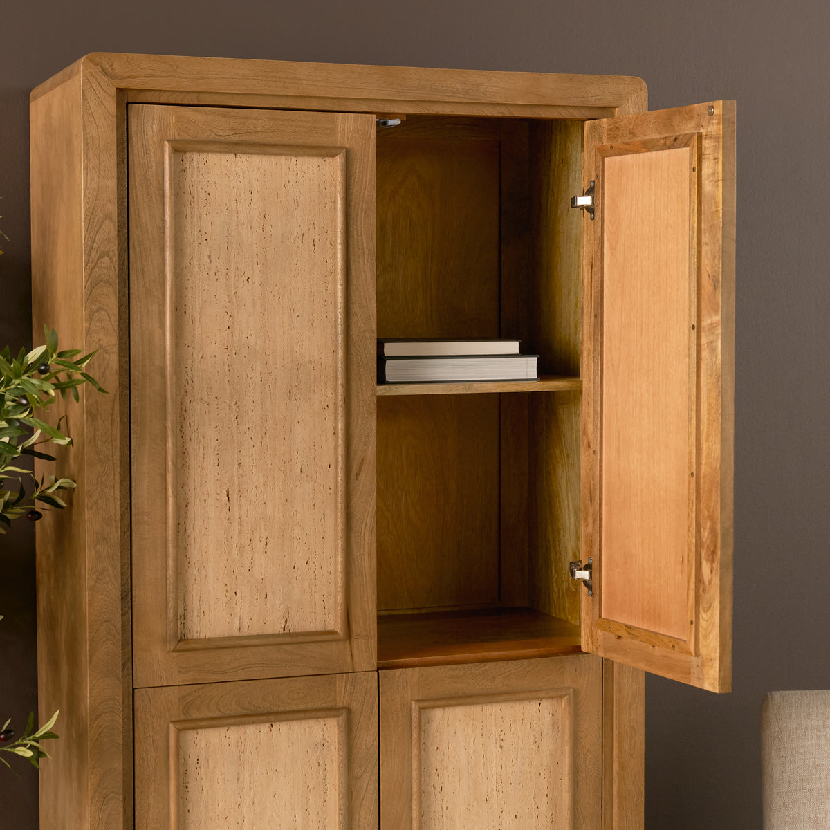 Valterra Light Brown Wood w/ Travertine 4 Door Tall Cabinet