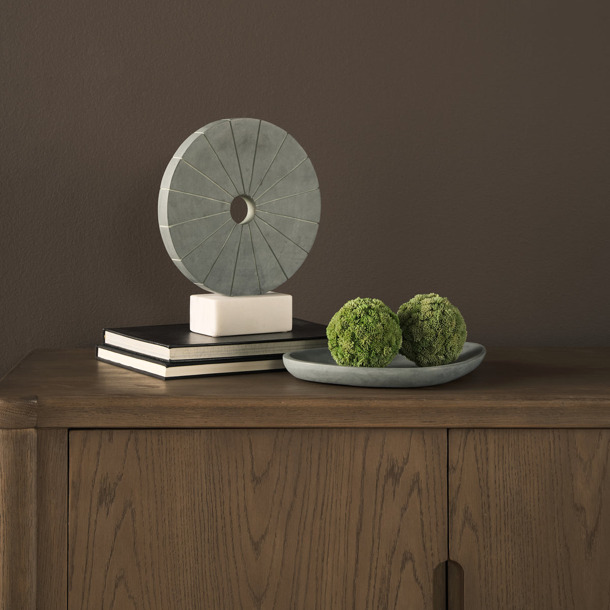 Orin Gray Marble Round Disc Decorative Object